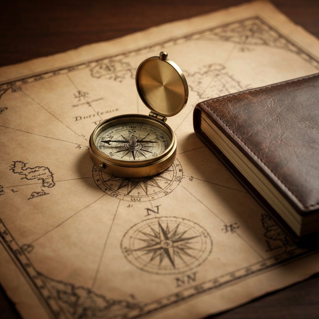 Kompas na drevnoj karti, metafora jasnoće i usmerenja u mislima i ciljevima