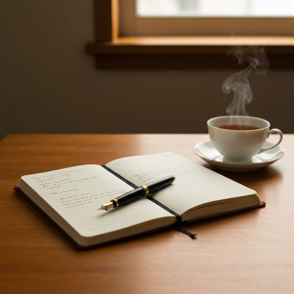 Otvoreni dnevnik i olovka na drvenom stolu, ilustracija prakse pisanja beleški